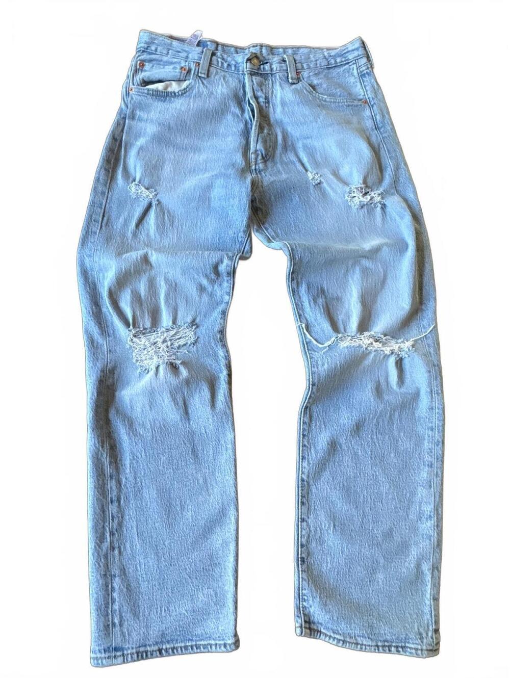 Cotton denim jeans, Levi's 501 distressed straight leg(0097)